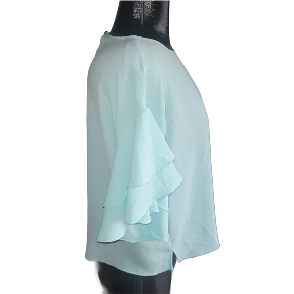 Vince Camuto Light Blue Ruffled Flutter Short Sleeve Top S - Picture 3 of 6